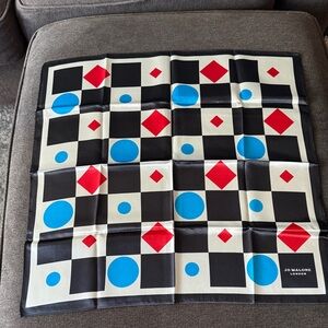 Jo Malone Black and White Scarf with Red and Blue Accents